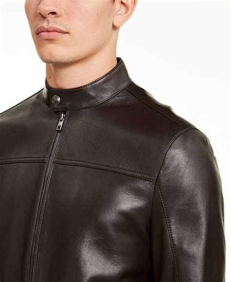 michael kors men's leather racer jacket|michael kors leather jacket macy's.